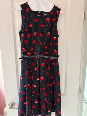 Tommy Hilfiger Navy Midi Dress with Red Floral Print